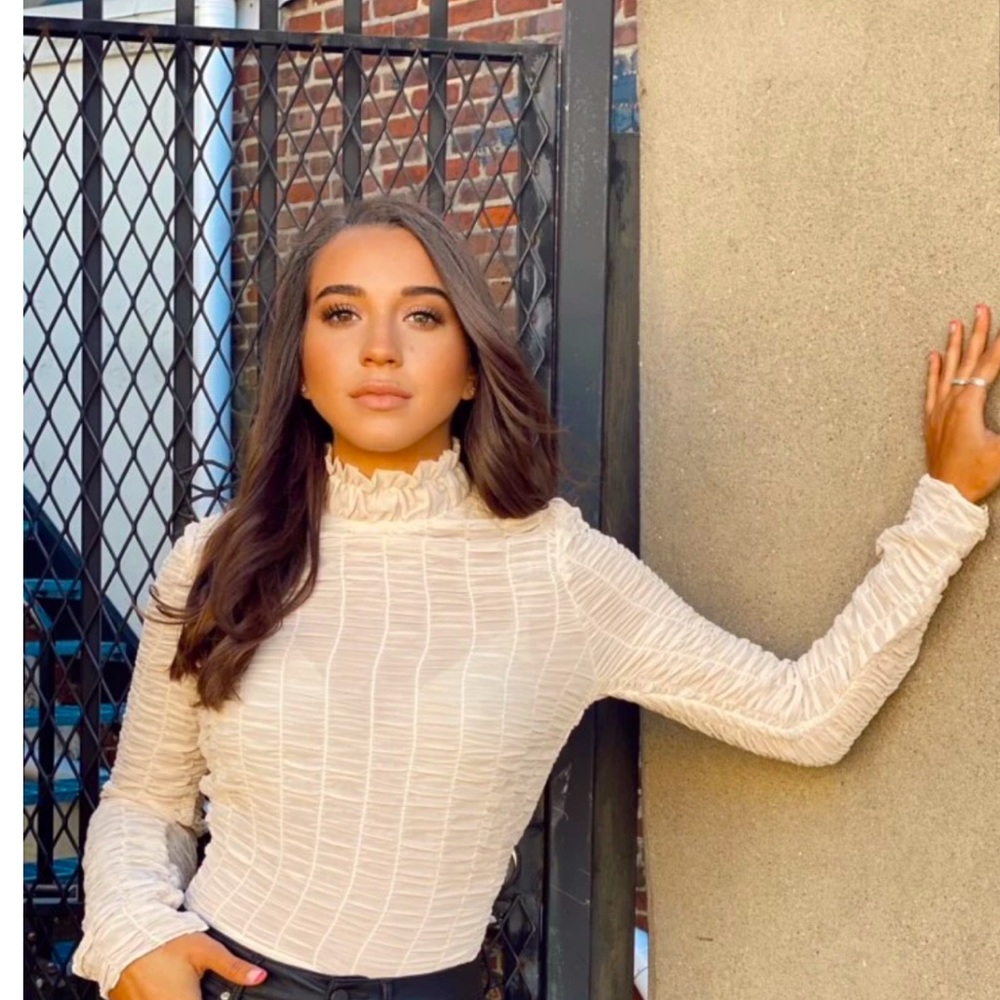 BRAND NEW with tags! Ruby and Jenna long sleeve ruched mock neck top in ivory